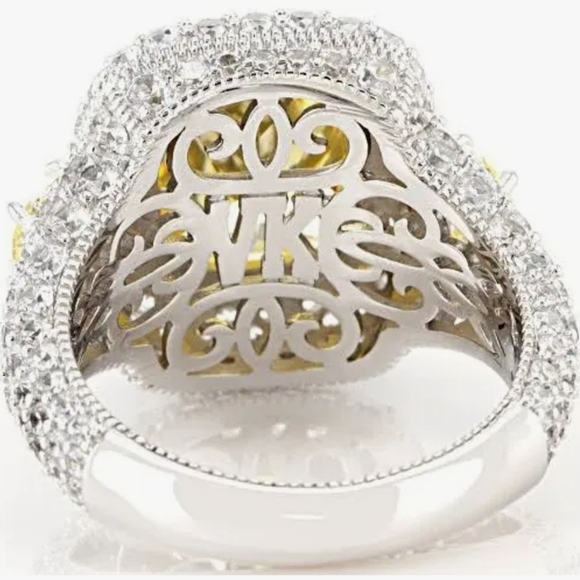 Glamorous Canary Sapphire & Diamond Simulant Ring Platinum Finish 925 Sz 7.5! - Picture 12 of 12